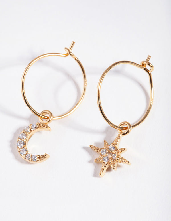 Yellow Gold Plated Celestial Hoop Earrings