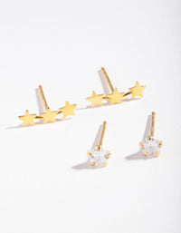 Gold Plated Sterling Silver Star Cubic Zirconia Stud Earring Pack - link has visual effect only