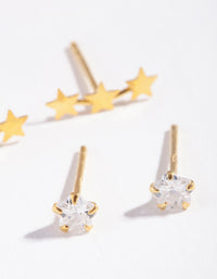 Gold Plated Sterling Silver Star Cubic Zirconia Stud Earring Pack - link has visual effect only