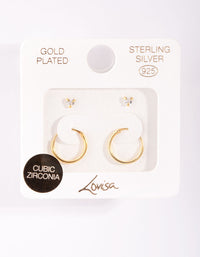 Gold Plated Sterling Silver Cubic Zirconia Heart Stud Hoop Earring Pack - link has visual effect only