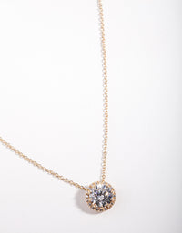 Gold Plated Sterling Silver 6mm Cubic Zirconia Halo Necklace - link has visual effect only