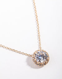 Gold Plated Sterling Silver 6mm Cubic Zirconia Halo Necklace - link has visual effect only