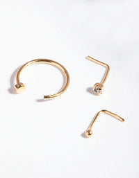 Gold Plated Sterling Silver Nose Hook Stud Pack - link has visual effect only