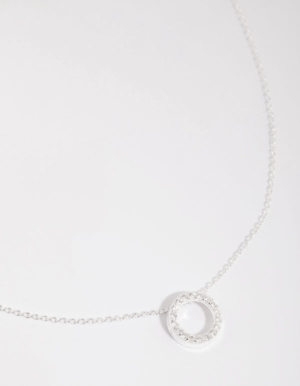 Sterling Silver Cubic Zircona Pave Open Circle Necklace