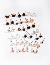 Gold & Dark Feminine Stud Earring 16-Pack - link has visual effect only