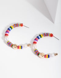 Gold Multicoloured Bead Hoop Earrings - link has visual effect only