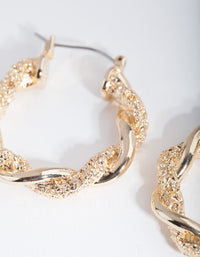 Gold Textured Twist Hoop Earrings - link has visual effect only