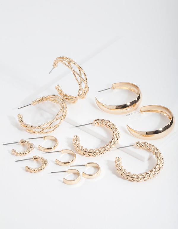 Gold Multi Twist Hoop Earring 6-Pack