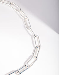 Silver Rectangle Chain Link Necklace - link has visual effect only