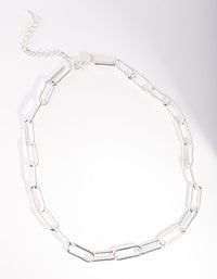 Silver Rectangle Chain Link Necklace - link has visual effect only