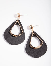 Gold Black Wide Loop Drop Earrings - link has visual effect only