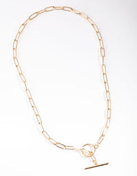 Gold Long Link Bar Necklace - link has visual effect only