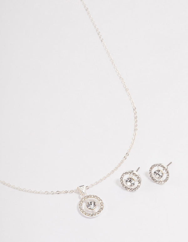 Silver Crystal Halo Jewellery Set