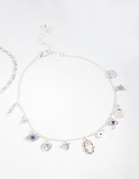 Silver Evil Eye Charm Anklet Set - link has visual effect only