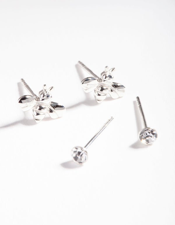 Sterling Silver Diamante Bee Stud Earring Pack