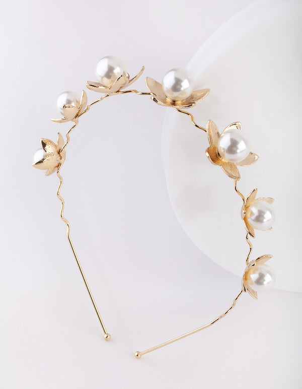 Gold Pearl Flower Headband