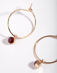 Gold Red Stone Fine Hoop Earrings - link has visual effect only