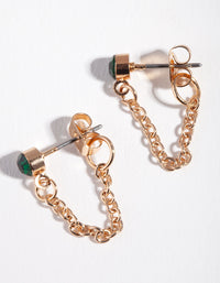 Gold Green Stone Chain Stud Earrings - link has visual effect only