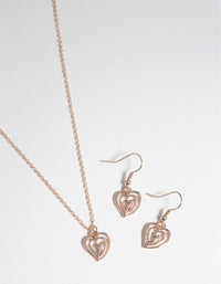 Rose Gold Heart Earring & Necklace Set - link has visual effect only