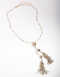 Gold Bugle Bead Tassel Necklace - link has visual effect only