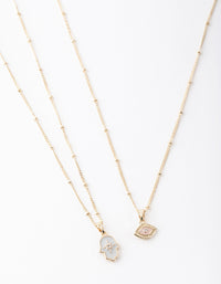 Gold Evil Eye & Hamsa Hand Necklace Pack - link has visual effect only