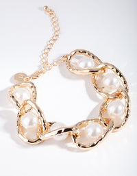 Gold Link & Pearl Bracelet - link has visual effect only