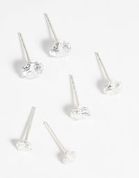 Sterling Silver Graduating Cubic Zirconia Stud Earring Pack - link has visual effect only