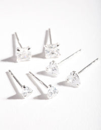 Sterling Silver Mix Cut Cubic Zirconia Stud Earring Pack - link has visual effect only