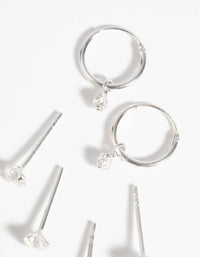 Sterling Silver Cubic Zirconia Stud & Hoop Earring Pack - link has visual effect only