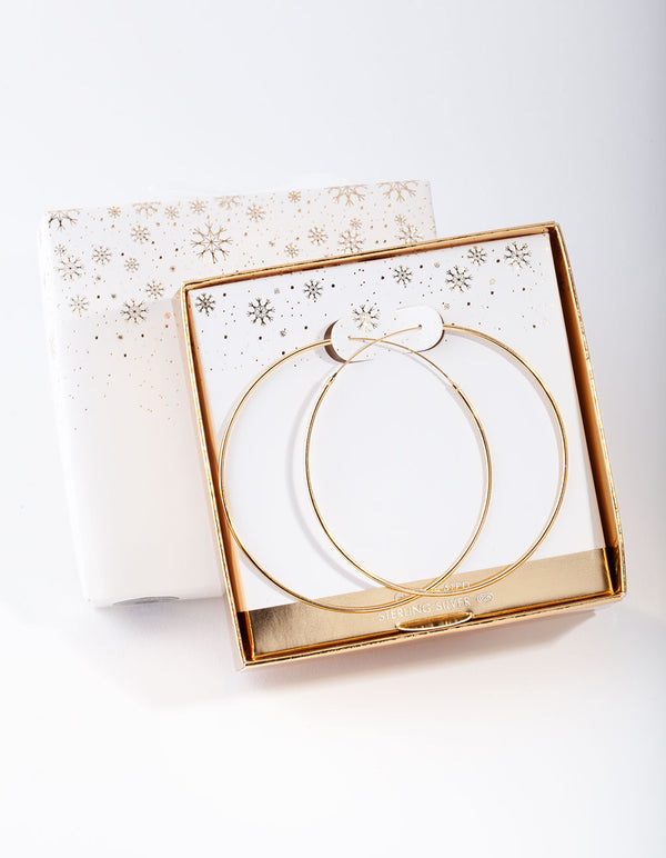 Gold Plated Sterling Silver 60mm Plain Hoop Earrings