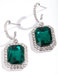 Rhodium Green Square Huggie Earrings - link has visual effect only