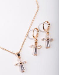 Gold Cross Necklace & Earrings - link has visual effect only