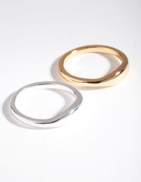 Silver & Gold Plated Wave Band Ring Set - link has visual effect only