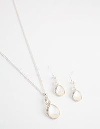 Silver Teardrop Cat Eye Necklace & Earrings Set - link has visual effect only