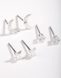 Silver Crescent Moon Pearl Micro Ear Stacker - link has visual effect only