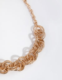 Gold Round Link Cluster Necklace - link has visual effect only