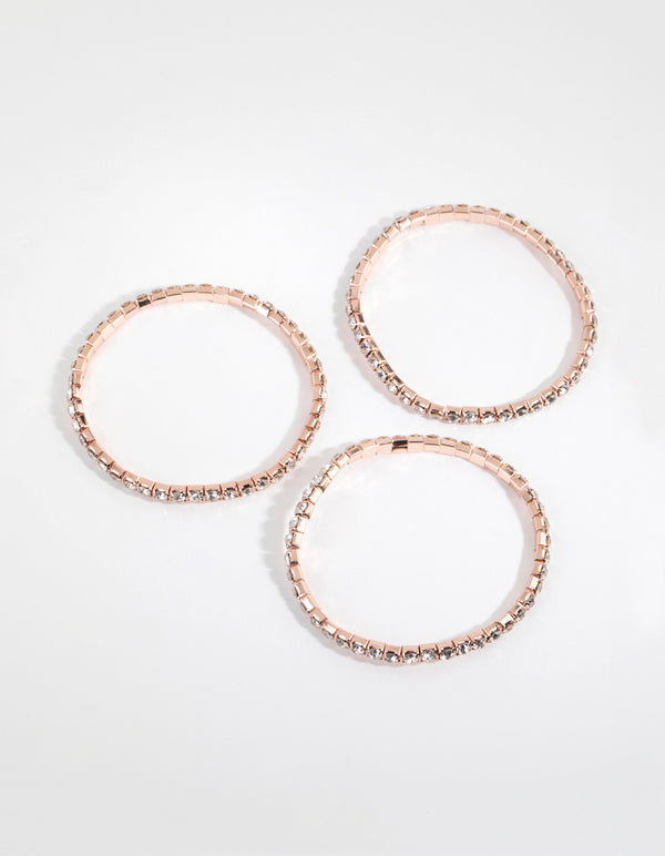 Rose Gold Diamante Stretch Bracelet Set