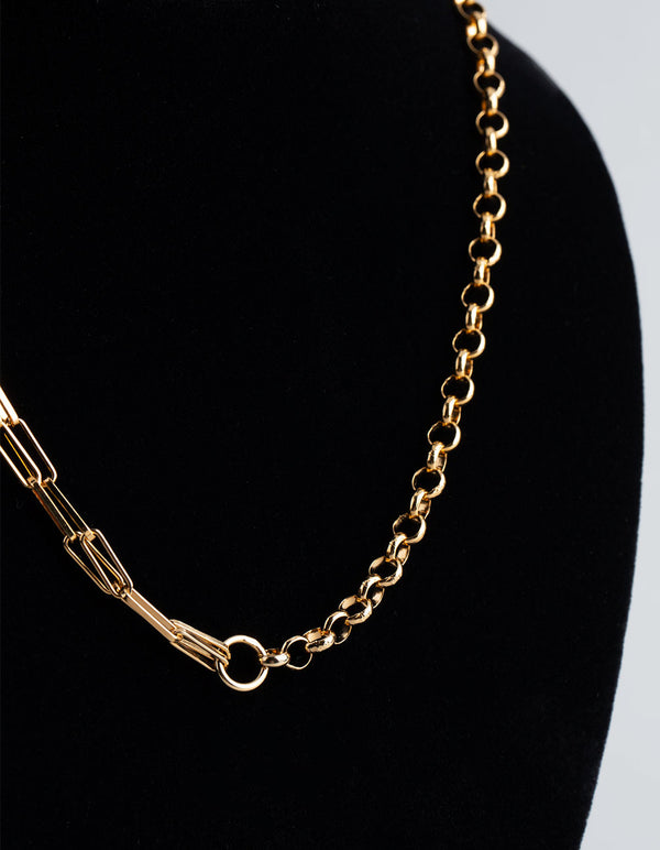 Gold Plated Sterling Silver Half & Half Chain Necklace