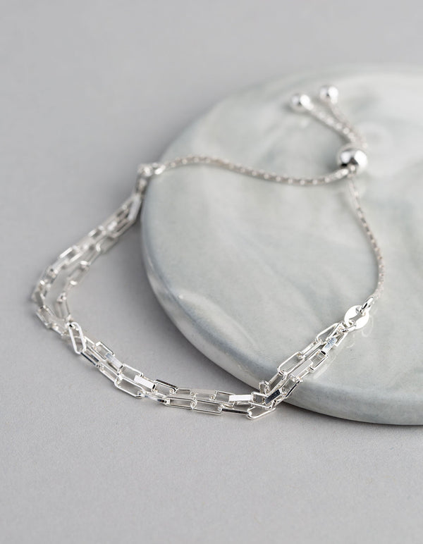 Sterling Silver 2 Row Rectangle Chain Toggle Bracelet