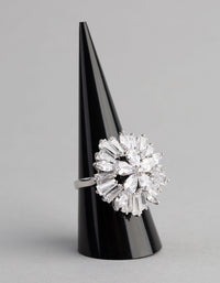 Silver Cubic Zirconia Statement Flower Burst Ring - link has visual effect only