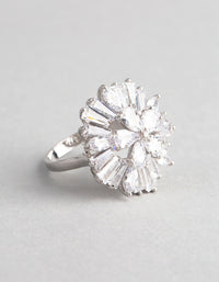 Silver Cubic Zirconia Statement Flower Burst Ring - link has visual effect only