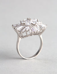 Silver Cubic Zirconia Statement Flower Burst Ring - link has visual effect only