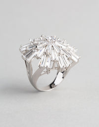 Silver Cubic Zirconia Statement Starbust Cocktail Ring - link has visual effect only