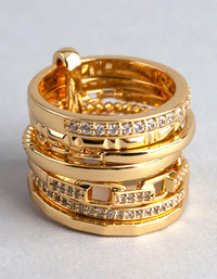 18ct Gold Plated Brass Cubic Zirconia Multi Row Stack Ring - link has visual effect only