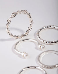 Silver Wave & Pearl Midi 9-Pack Rings - link has visual effect only