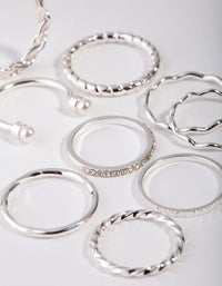 Silver Wave & Pearl Midi 9-Pack Rings - link has visual effect only