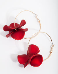 Gold Red Pearlised Flower Hoop Earrings - link has visual effect only