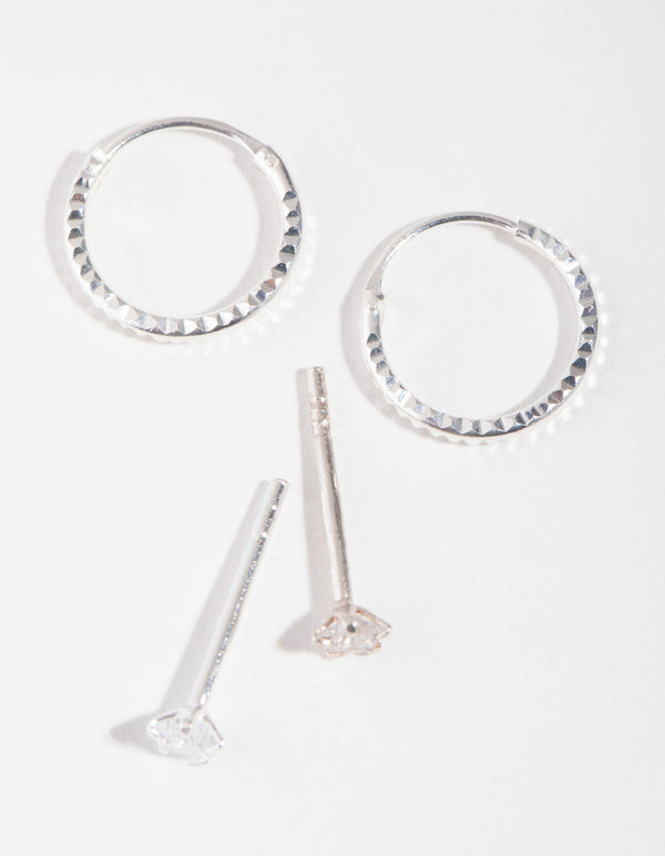 Sterling Silver Star Stud & Hoop Earrings