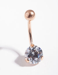 Titanium Rose Gold Simple Diamante Belly Ring - link has visual effect only