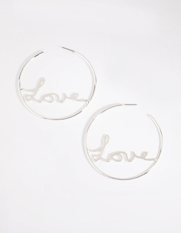 Silver Extra Large Love Hoop Earrings